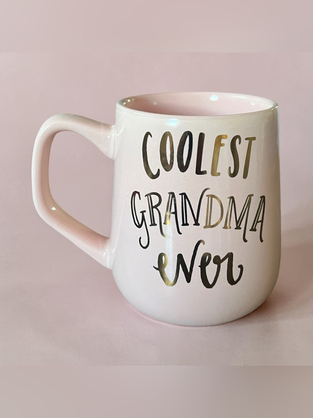 Pink Ceramic 'Coolest Grandma Ever' Mug with Gold Lettering